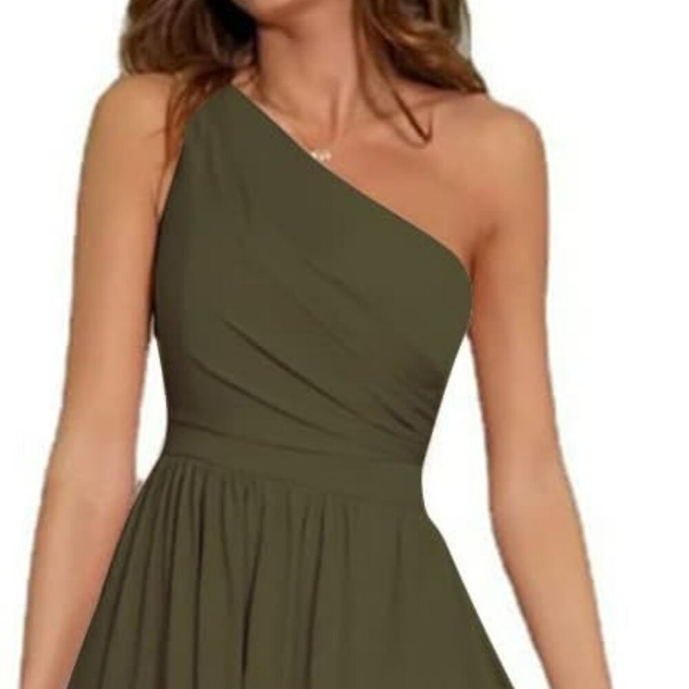 LYANER Women's One Shoulder High Split Sleeveless Ruched Cocktail Maxi Long